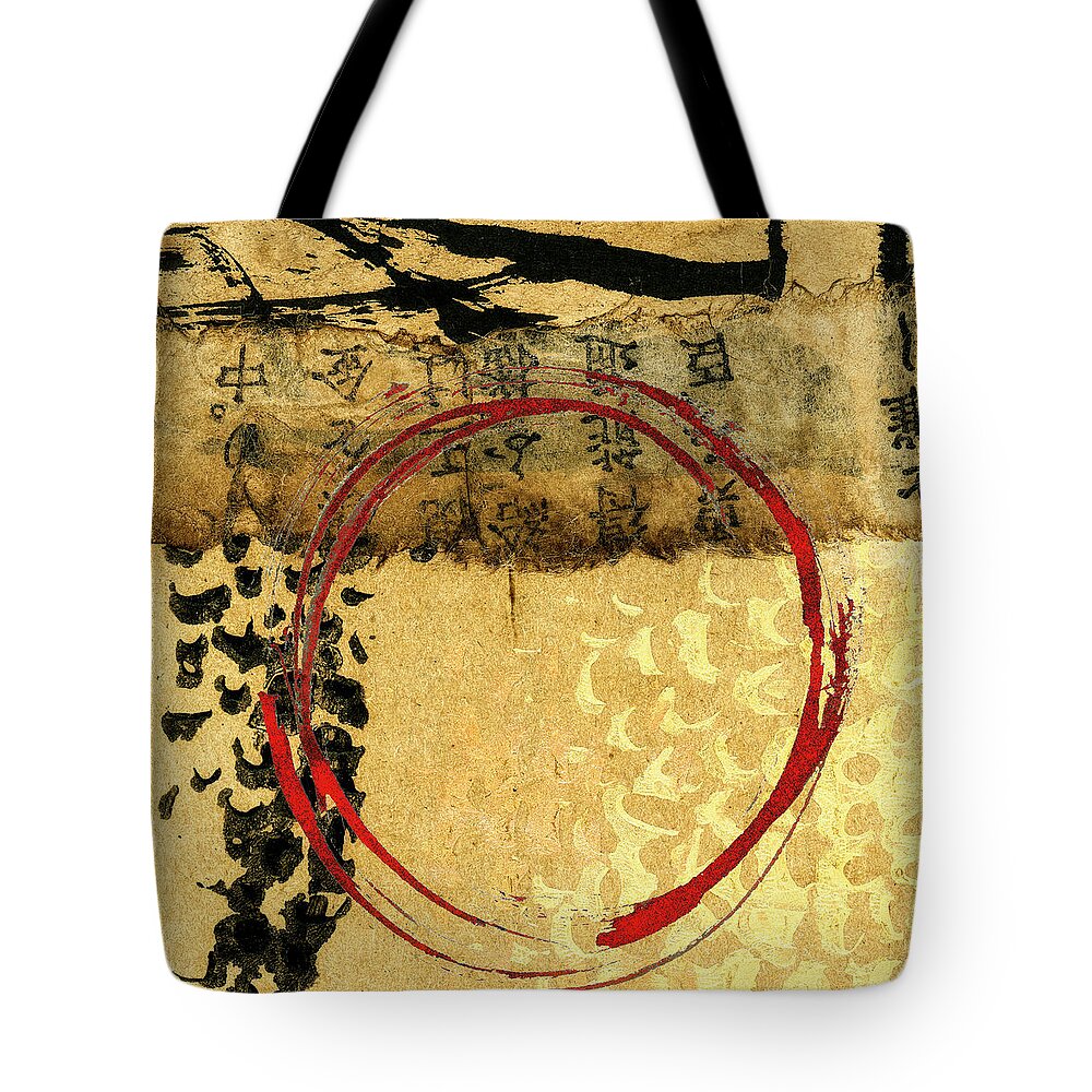 Enso Tote Bag featuring the mixed media Red Enso Circle by Carol Leigh