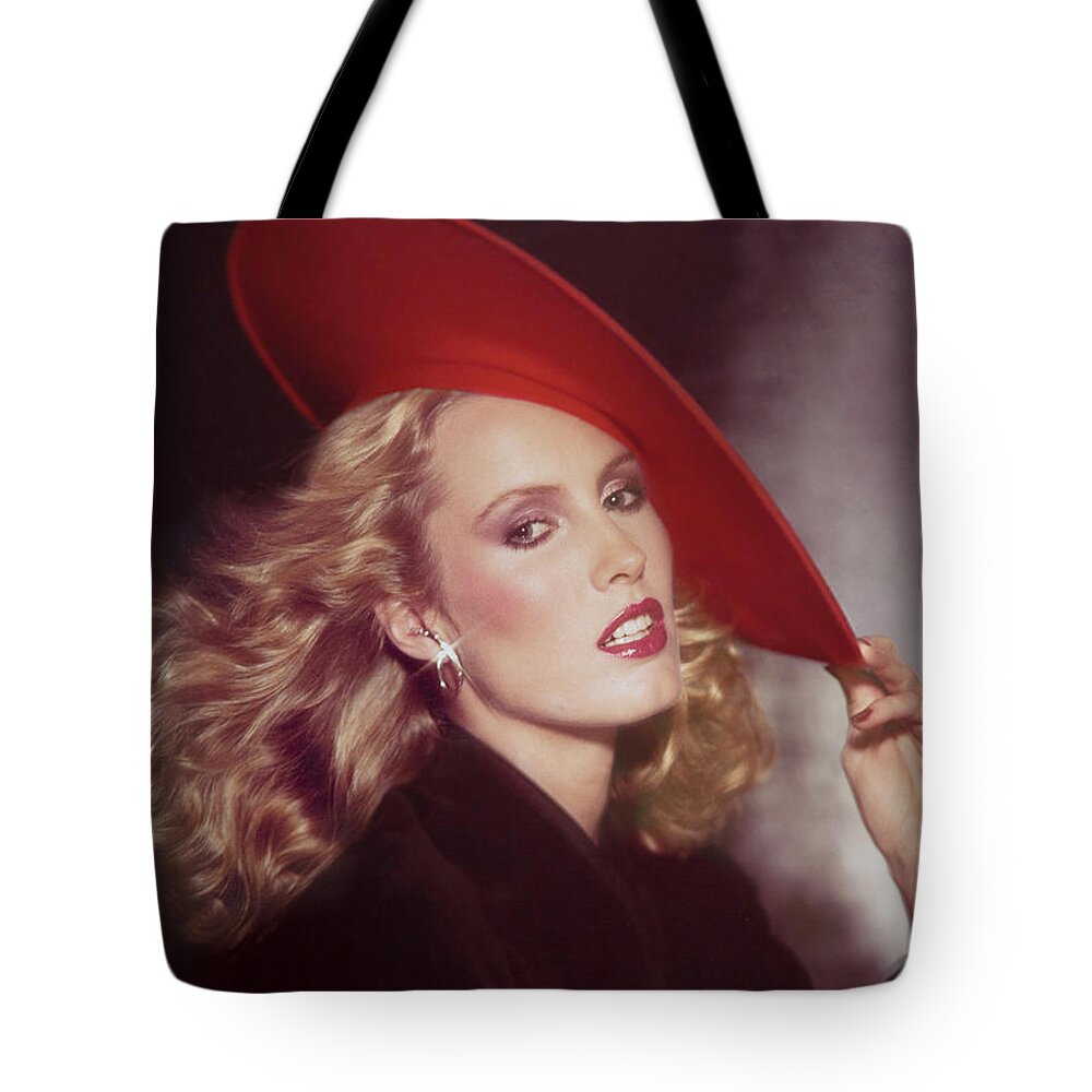 Red Hat Tote Bag featuring the photograph Red Hat Glamour 1976 original by Steve Ladner