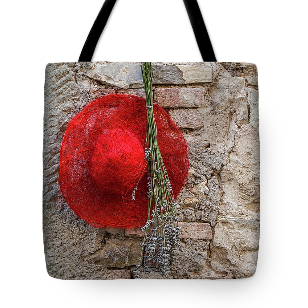 Red Hat Tote Bag featuring the photograph Red Hat of Tuscany by David Letts