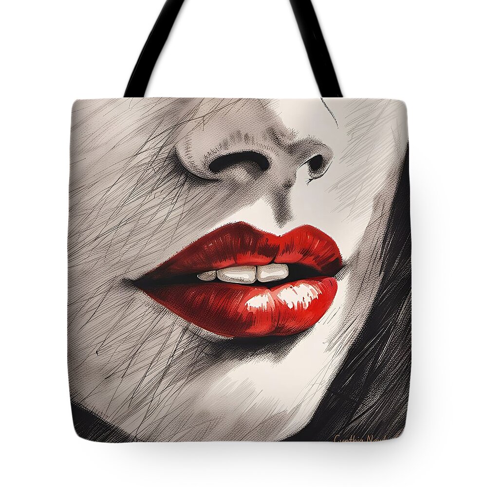 Newby Tote Bag featuring the digital art Red Lips by Cindy's Creative Corner