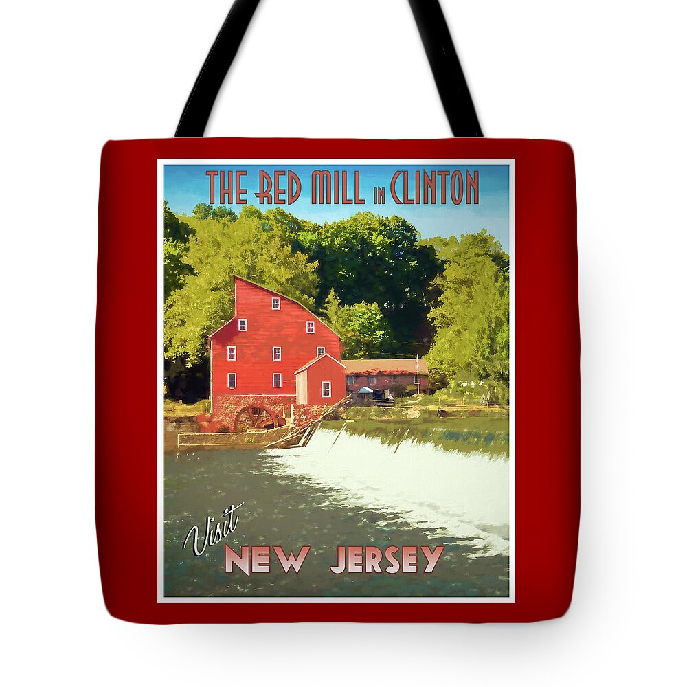 Clinton Tote Bag featuring the photograph Red Mill Clinton NJ Travel Poster by Kristia Adams