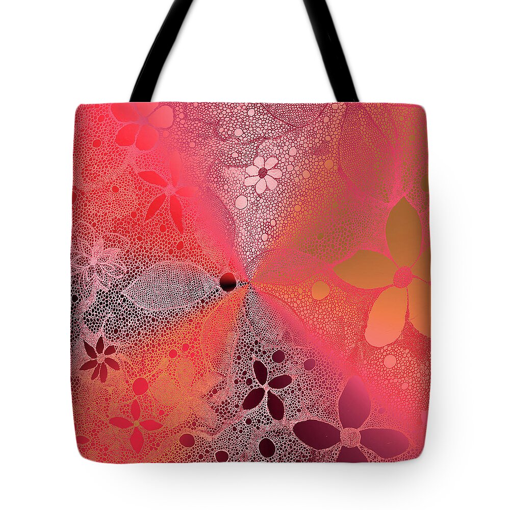 Flower Tote Bag featuring the mixed media Red Mist Flowers In Lace by Melinda Firestone-White