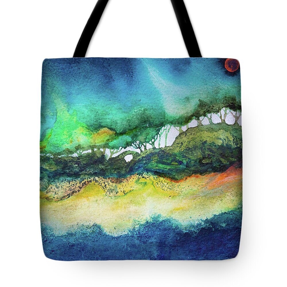 Red Moon Tote Bag featuring the painting Red Moon by Judy Frisk