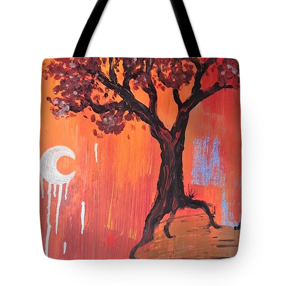 Red Tote Bag featuring the painting Red Moon Rise by April Reilly