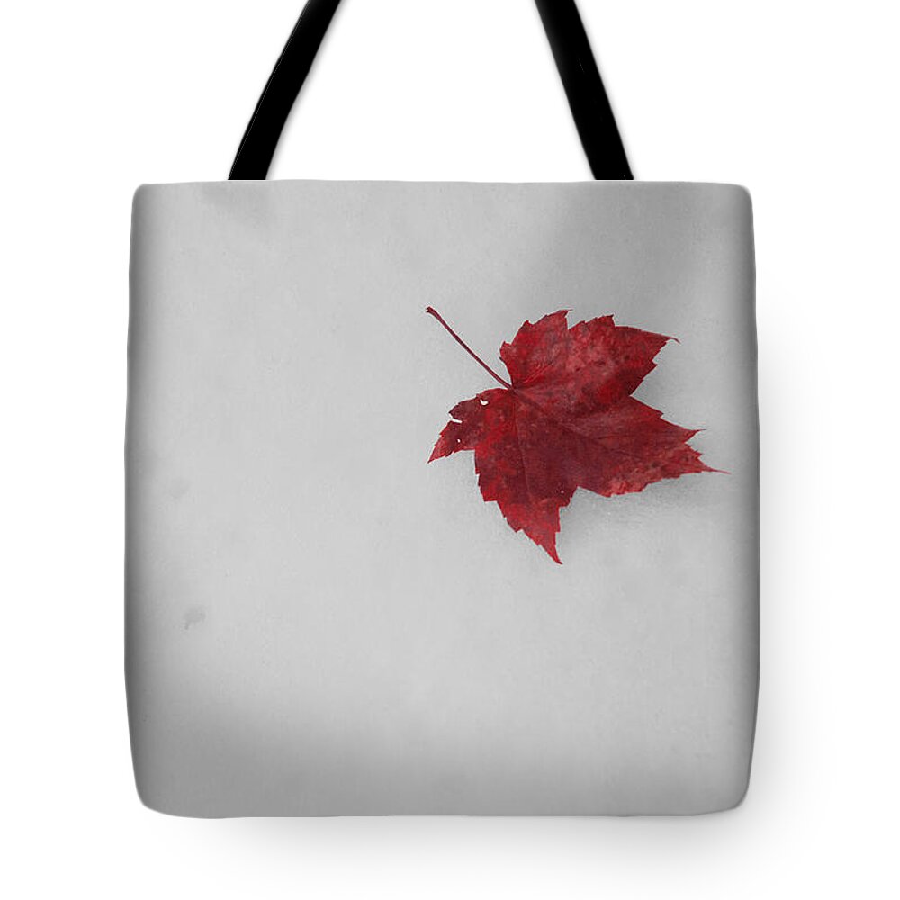 Snow Tote Bag featuring the mixed media Red on White by Moira Law