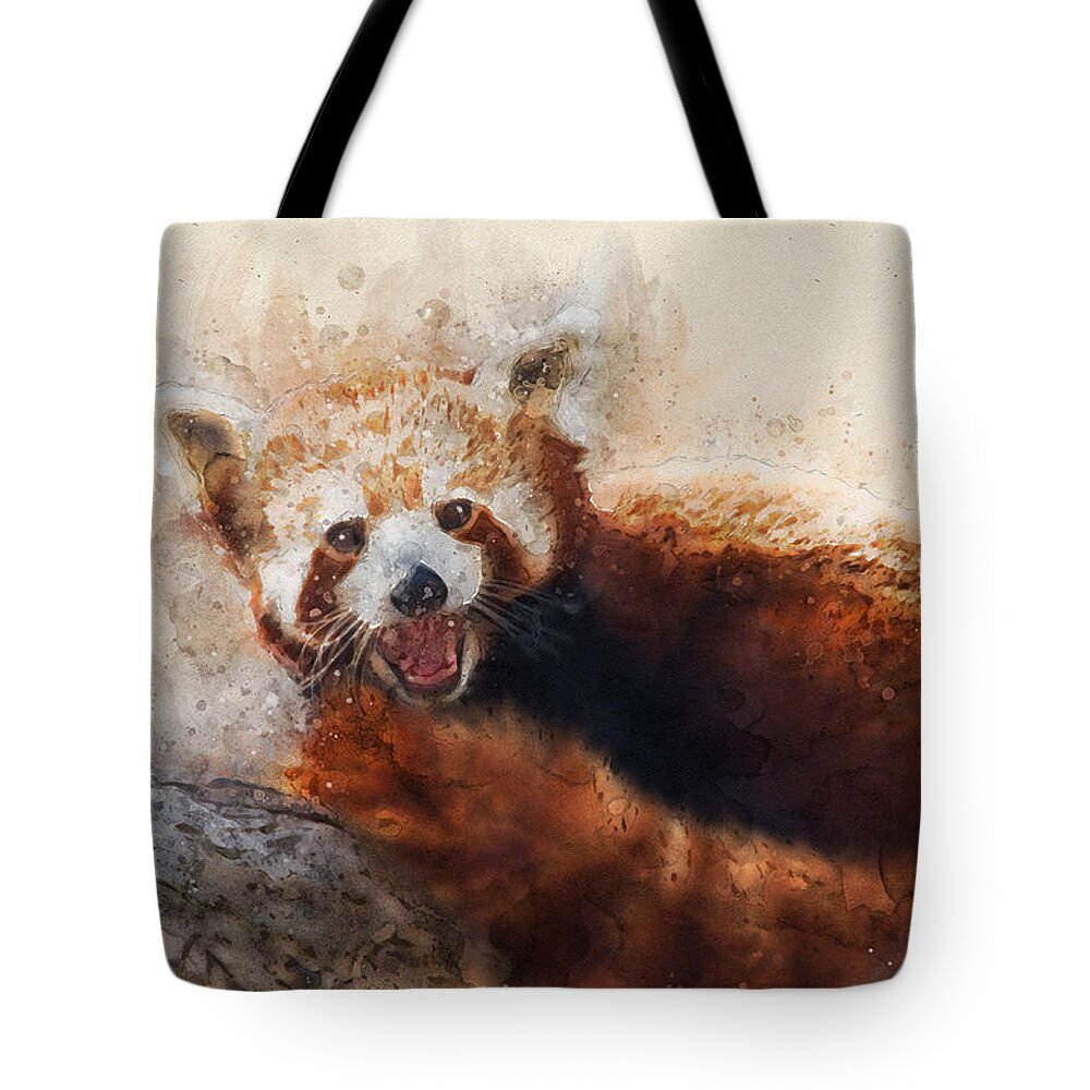 Red Panda Tote Bag featuring the digital art Red Panda by Geir Rosset