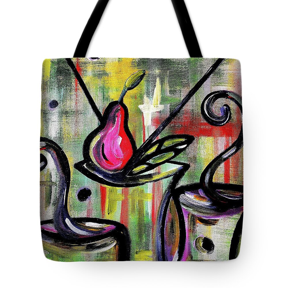 Acrylic Paintings Tote Bag featuring the painting Red Pear by Bodo Vespaciano