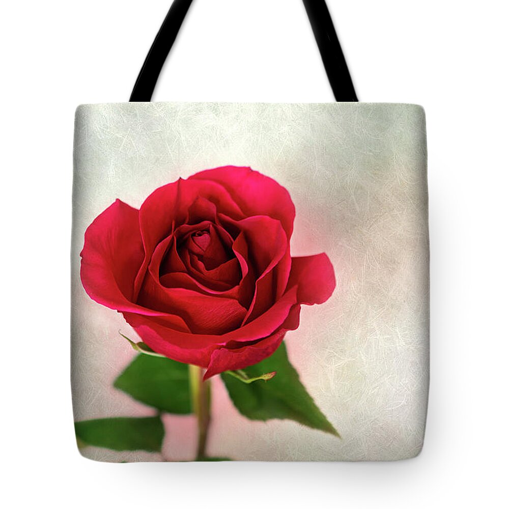 Red Rose Tote Bag featuring the photograph Red Rose Single Stem Flower Picture by Gwen Gibson