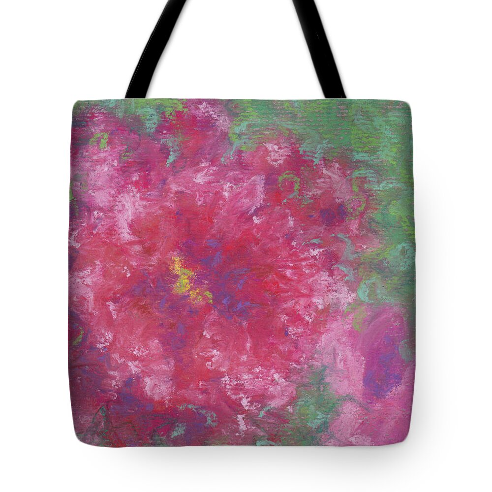 Roses Tote Bag featuring the pastel Red Roses at the Pond 1 by Anne Katzeff