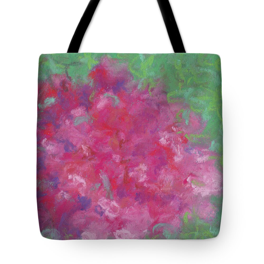 Roses Tote Bag featuring the pastel Red Roses at the Pond 2 by Anne Katzeff