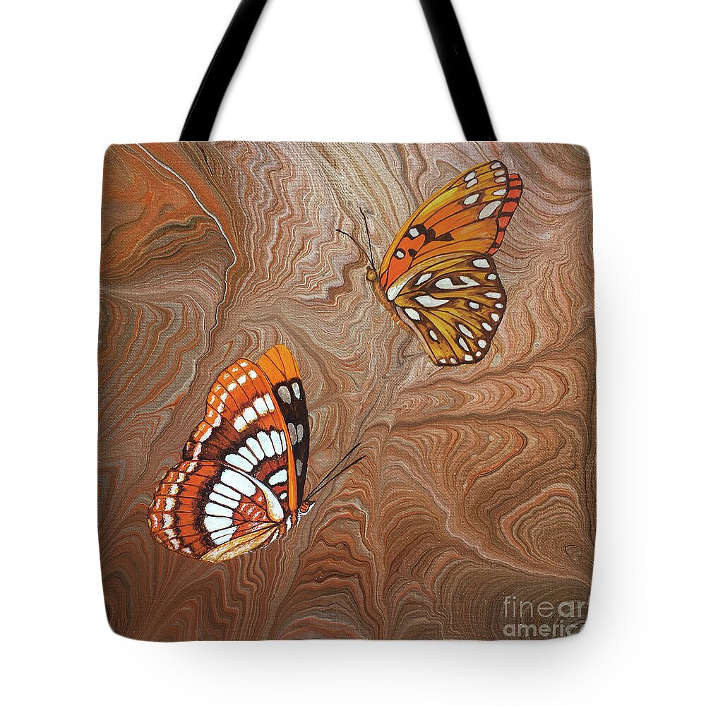 California Butterflies Tote Bag featuring the painting Red Sandstone and CA Butterflies by Lucy Arnold