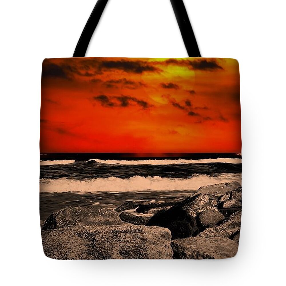 Sunset Tote Bag featuring the photograph Red Sky at Night Sailors Delight by John Anderson