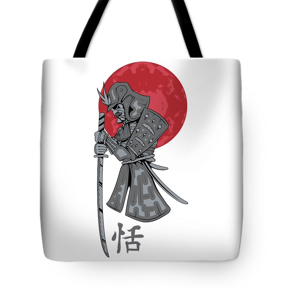Japanese Tote Bag featuring the digital art Red Sun Samurai by Jacob Zelazny