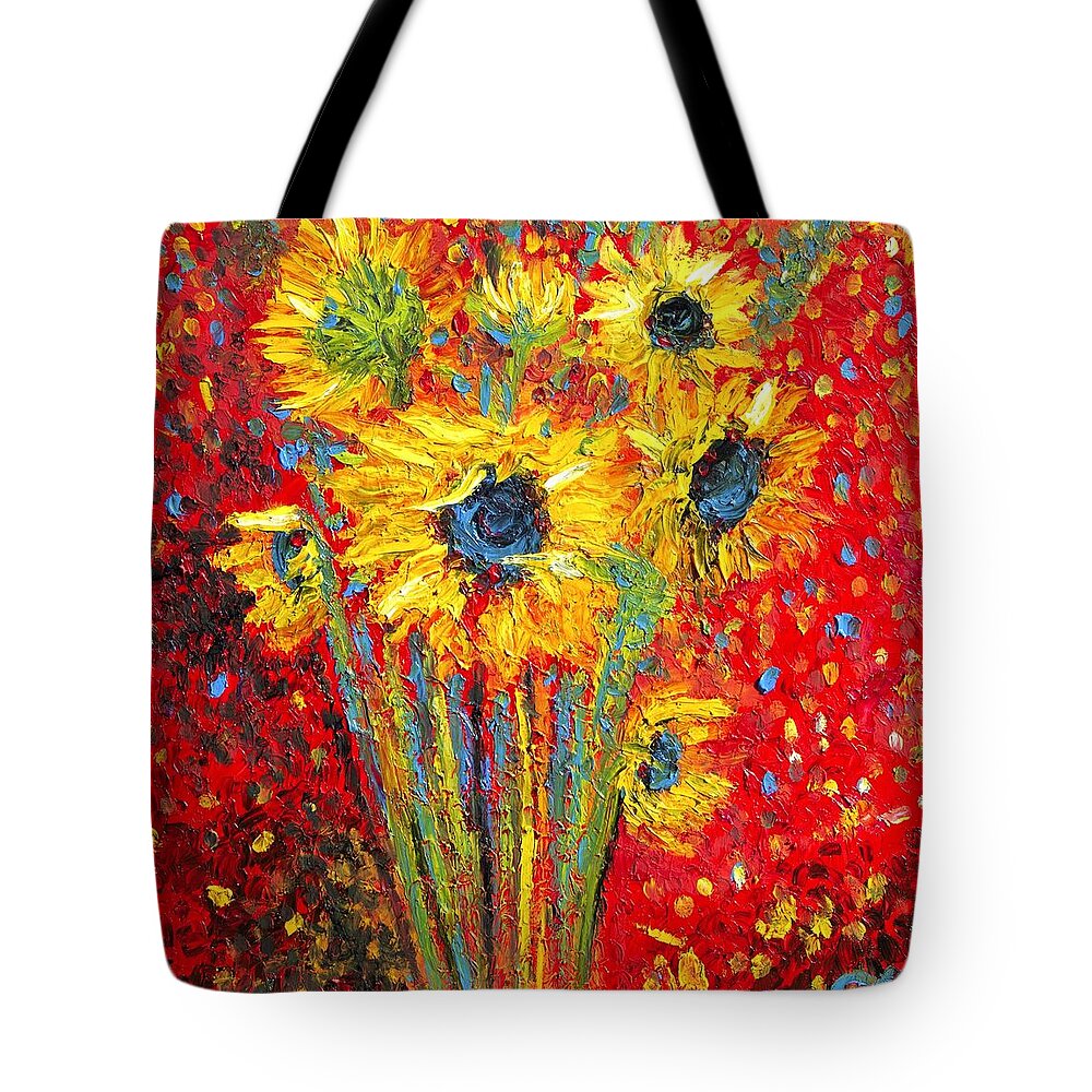  Tote Bag featuring the painting Red Sunflowers by Chiara Magni