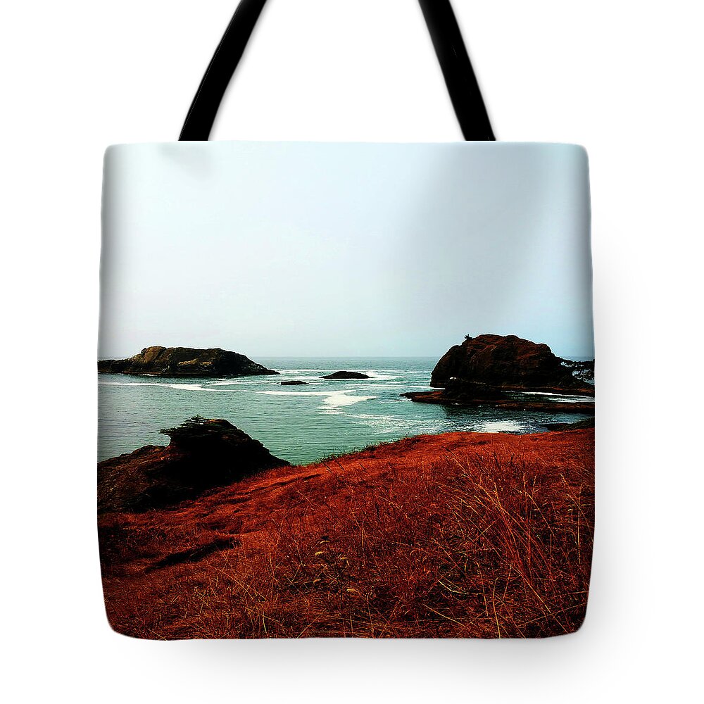 Ocean Tote Bag featuring the photograph Red Thunder Rock Cove by Melinda Firestone-White