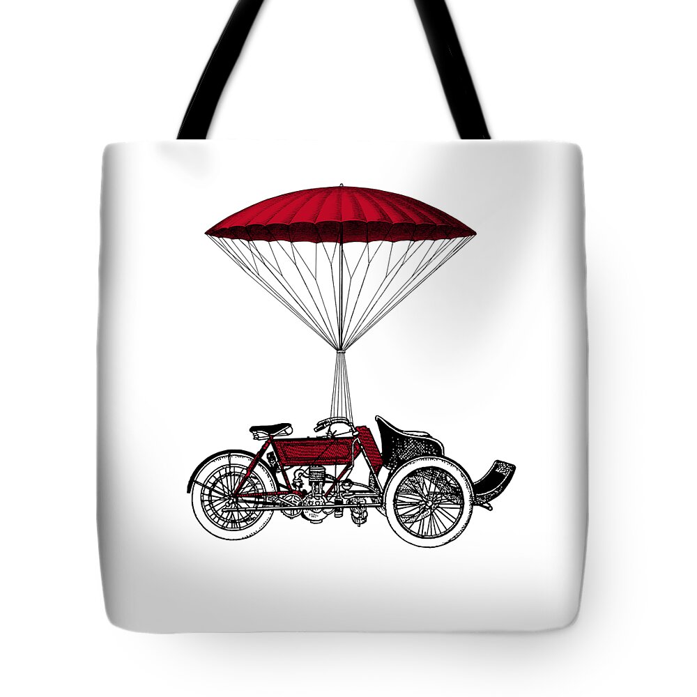 Moto Tote Bag featuring the digital art Red Tricycle by Madame Memento