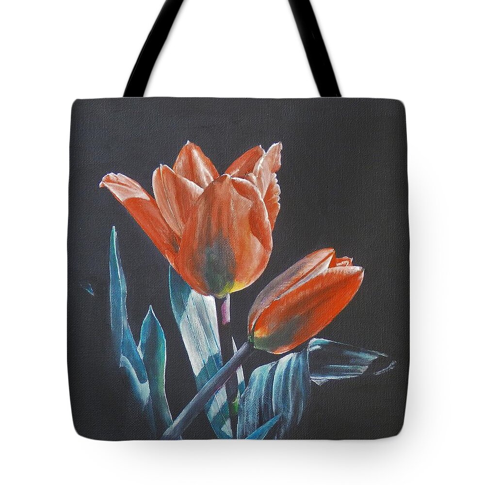 Tulip Tote Bag featuring the painting Red Tulips by John Neeve