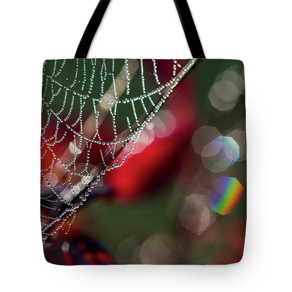 Abstract Tote Bag featuring the photograph Red Web by Robert Potts