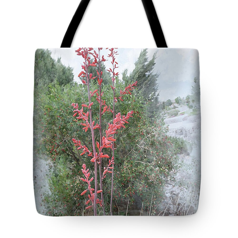Red Yucca Tote Bag featuring the digital art Red Yucca by Julie Rodriguez Jones