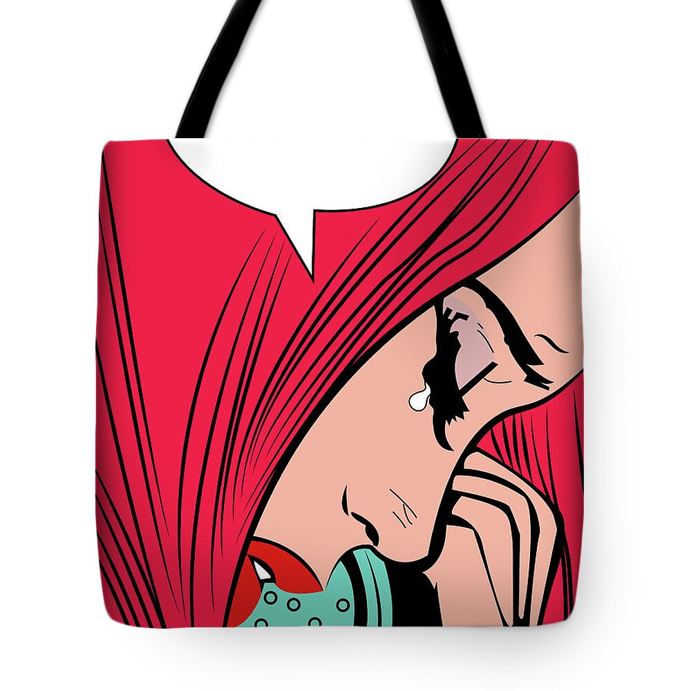 Popart Tote Bag featuring the digital art Redhead Girl in Love by Long Shot