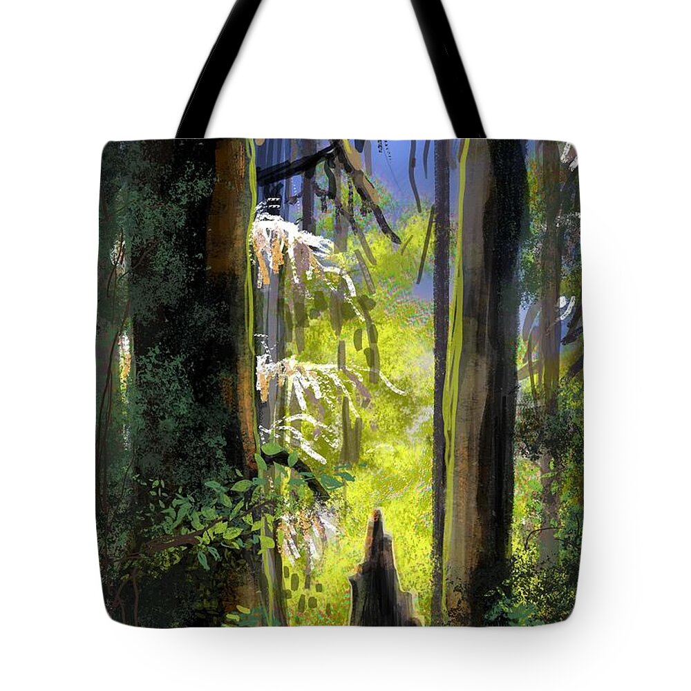 Redwoods Tote Bag featuring the digital art Redwoods by Don Morgan