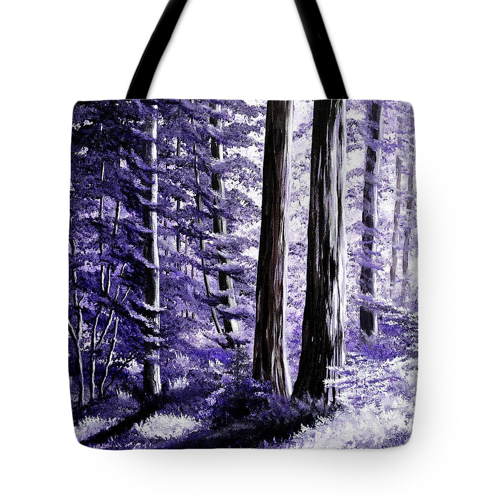 Moonlight Tote Bag featuring the painting Redwoods in Purple Moonlight by Laura Iverson