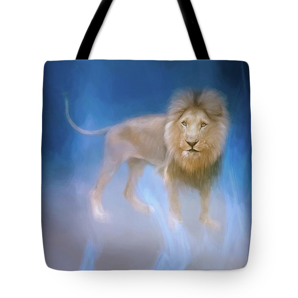  Lion Tote Bag featuring the photograph Refiners Fire by Marjorie Whitley