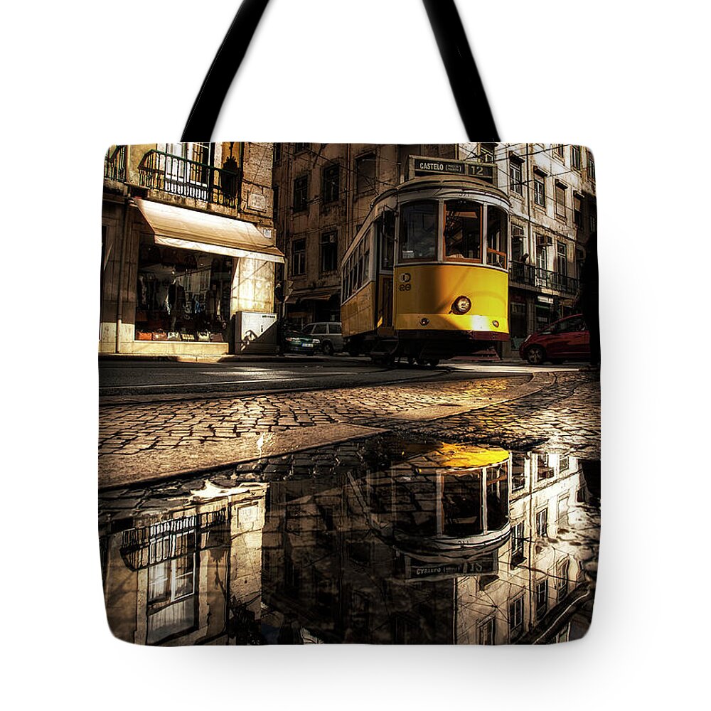 Tram12 Tote Bag featuring the photograph Reflected by Jorge Maia