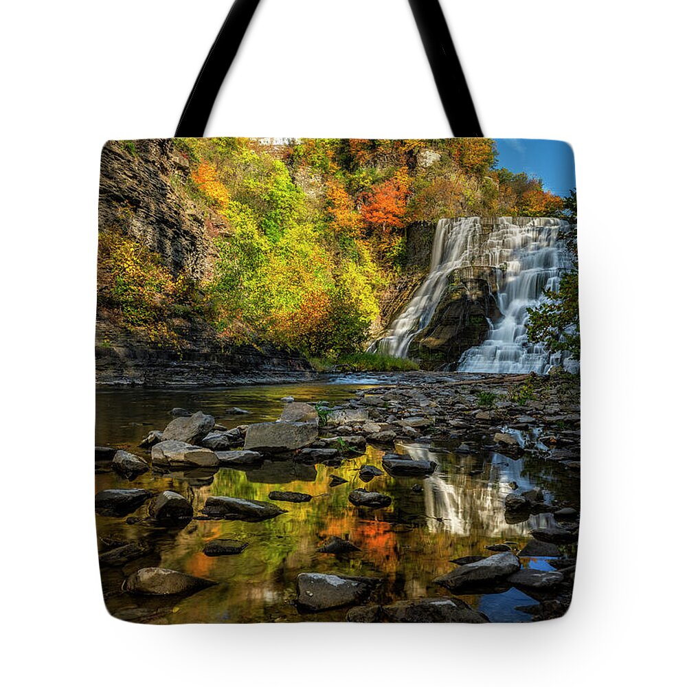 Reflection Tote Bag featuring the photograph Reflecting Ithaca Falls by Mark Papke