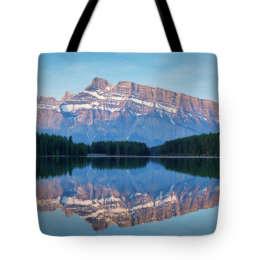 Banff Tote Bag featuring the photograph Reflecting on Mount Rundle by Rick Deacon