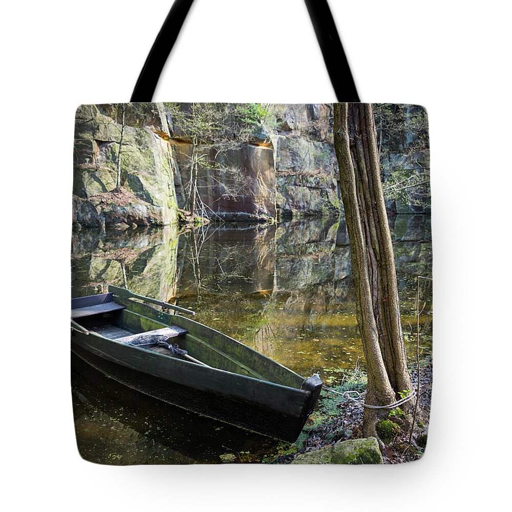 Boat Tote Bag featuring the photograph Reflection in the quarry 1 by Adriana Mueller