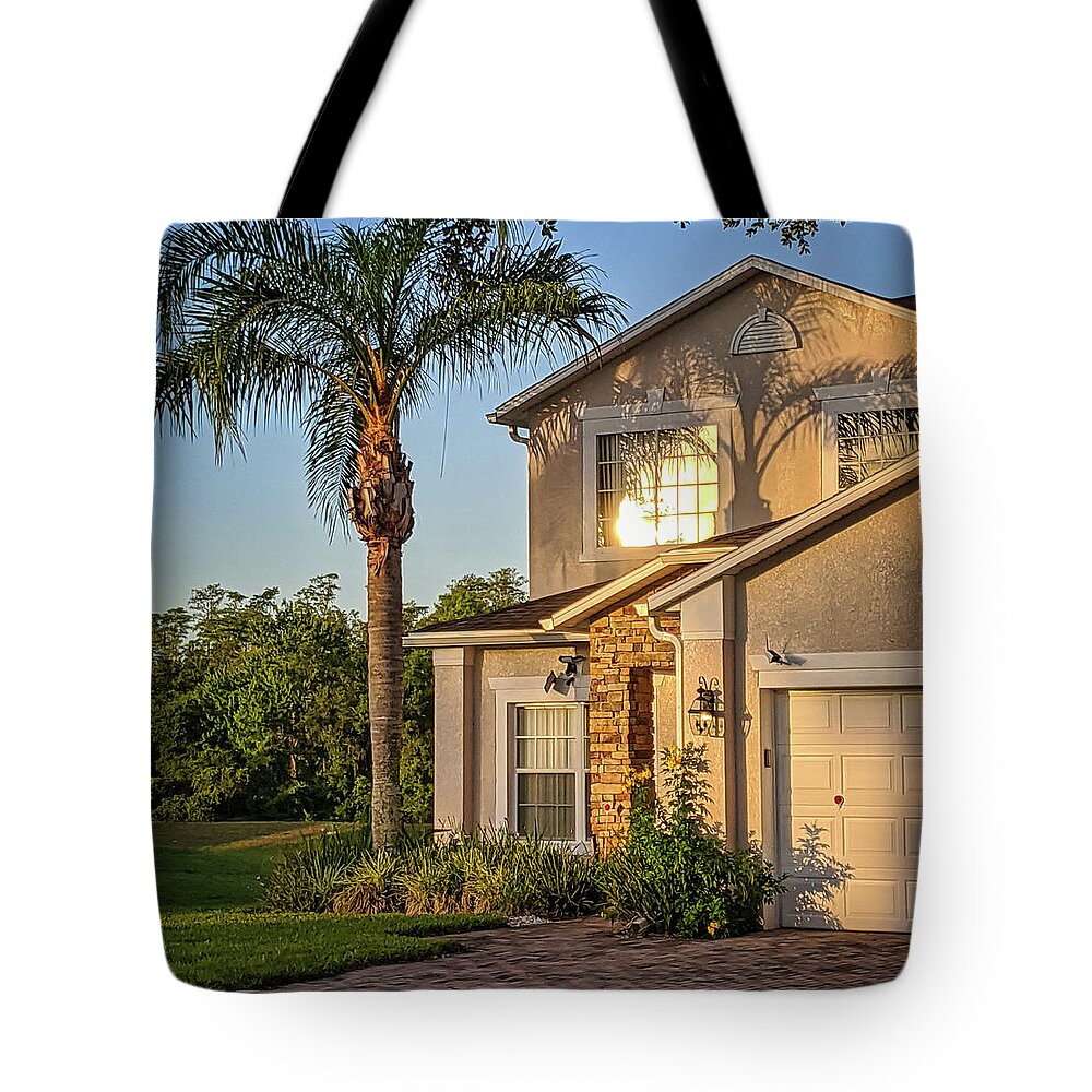 Building Tote Bag featuring the photograph Reflection on Florida Living by Portia Olaughlin