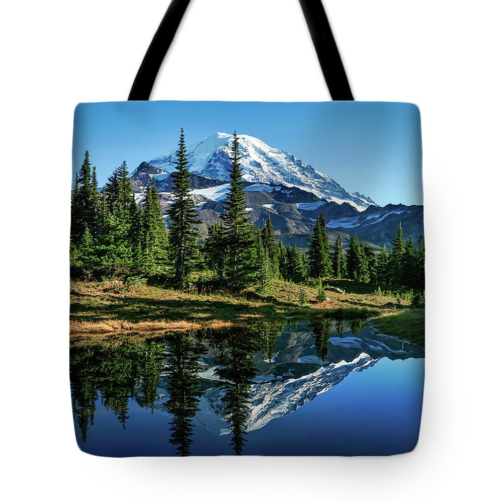 Mount Rainier Tote Bag featuring the photograph Reflection Pond, Mount Rainier by Larey McDaniel