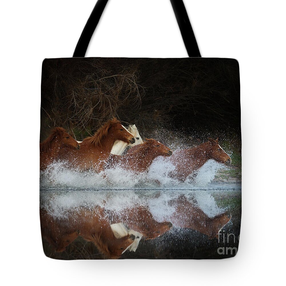 Salt River Wild Horses Tote Bag featuring the photograph Reflection by Shannon Hastings