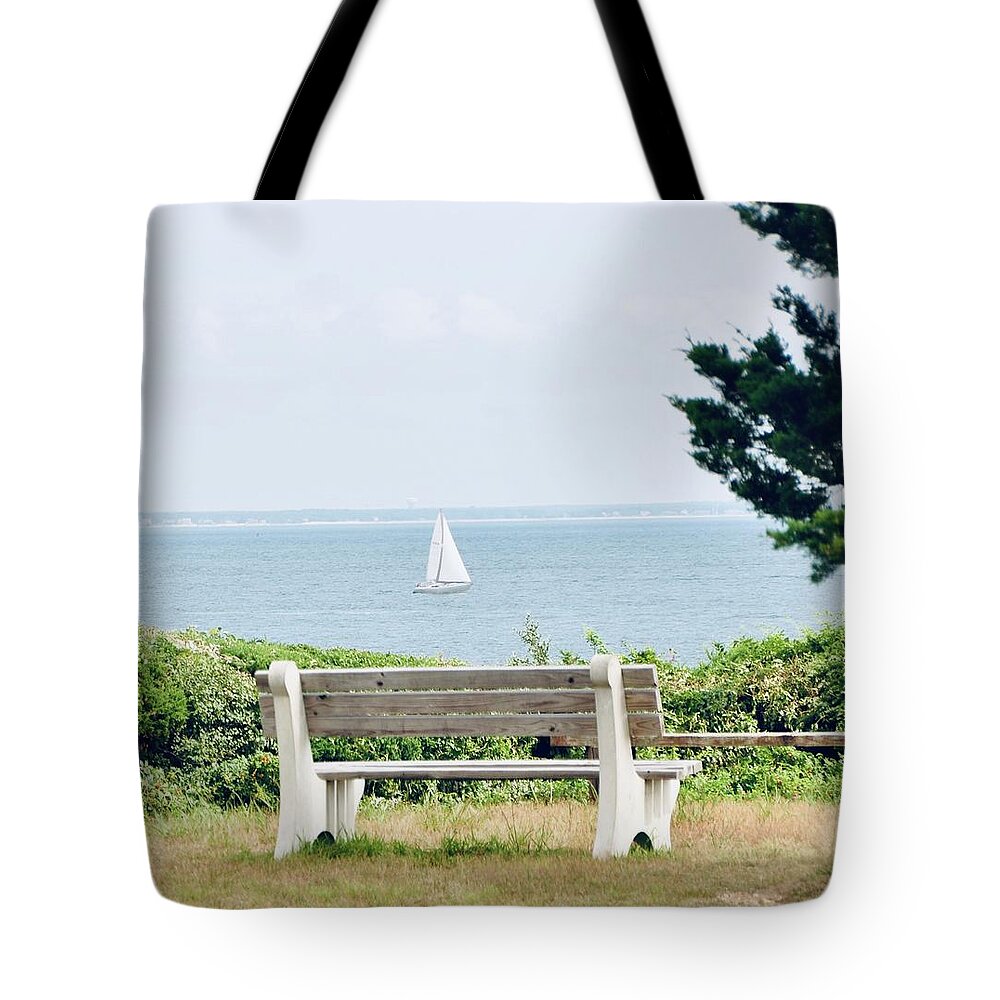  Empty Bench Tote Bag featuring the photograph Reflection by Sue Morris