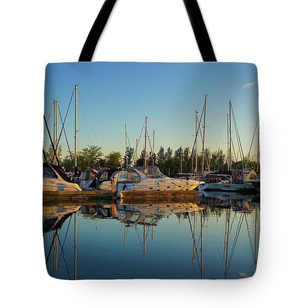 Reflections At Golden Hour Tote Bag featuring the photograph Reflections at Golden Hour by Rachel Cohen