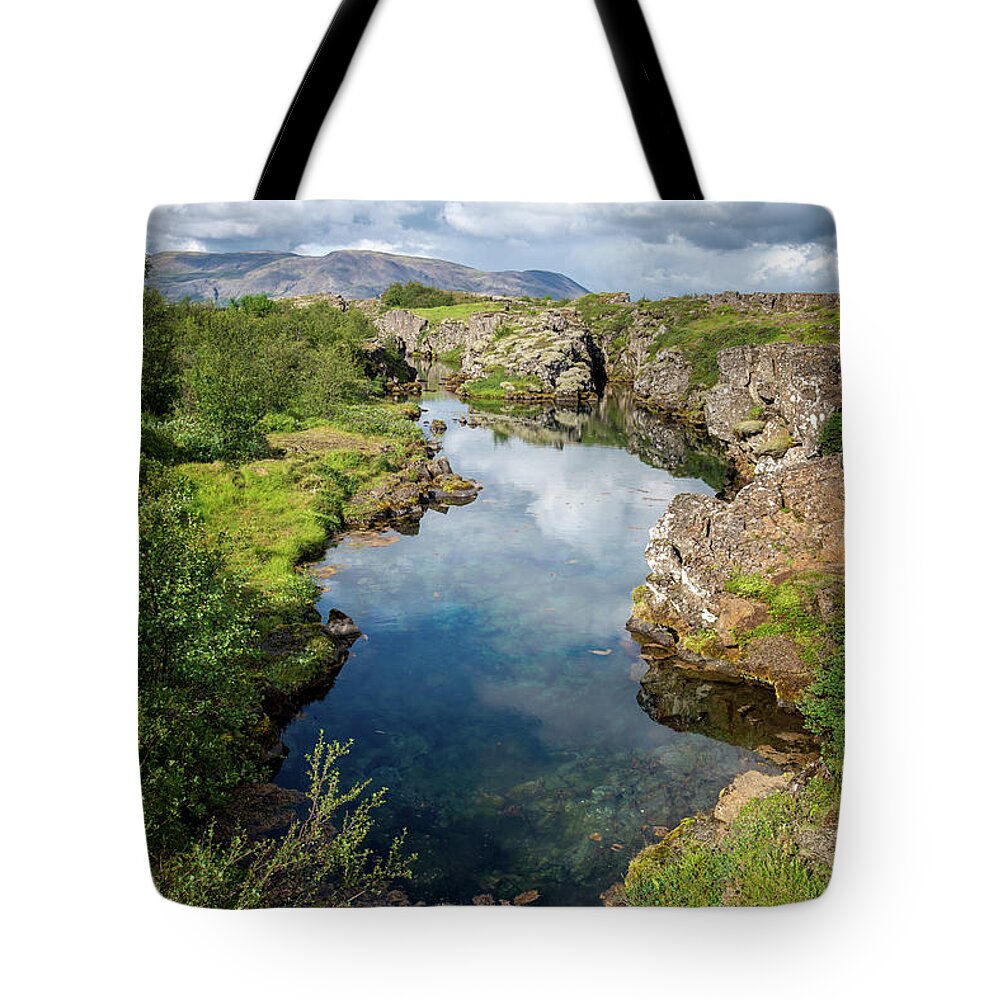 Iceland Tote Bag featuring the photograph Reflections in Thingvellir, Iceland by Delphimages Photo Creations