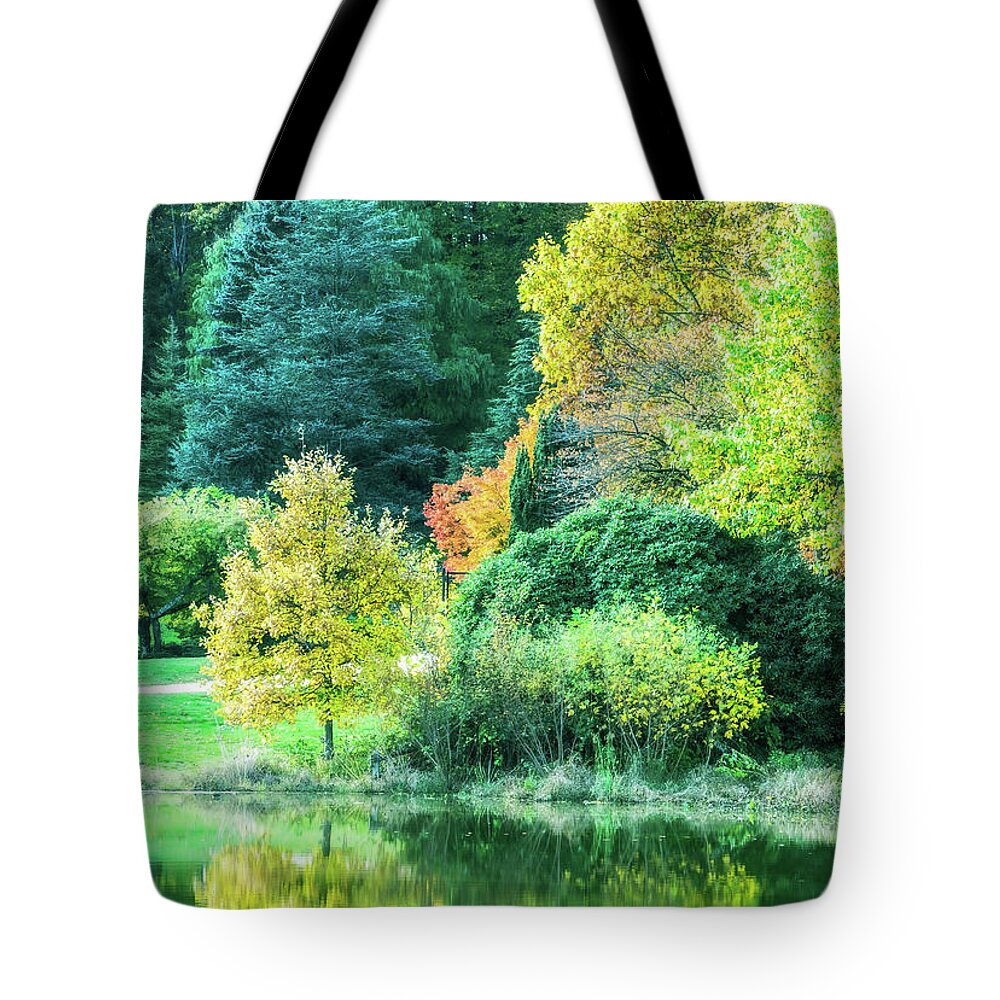 Autumn Tote Bag featuring the photograph Reflections Of Autumn In The Park by Gary Slawsky