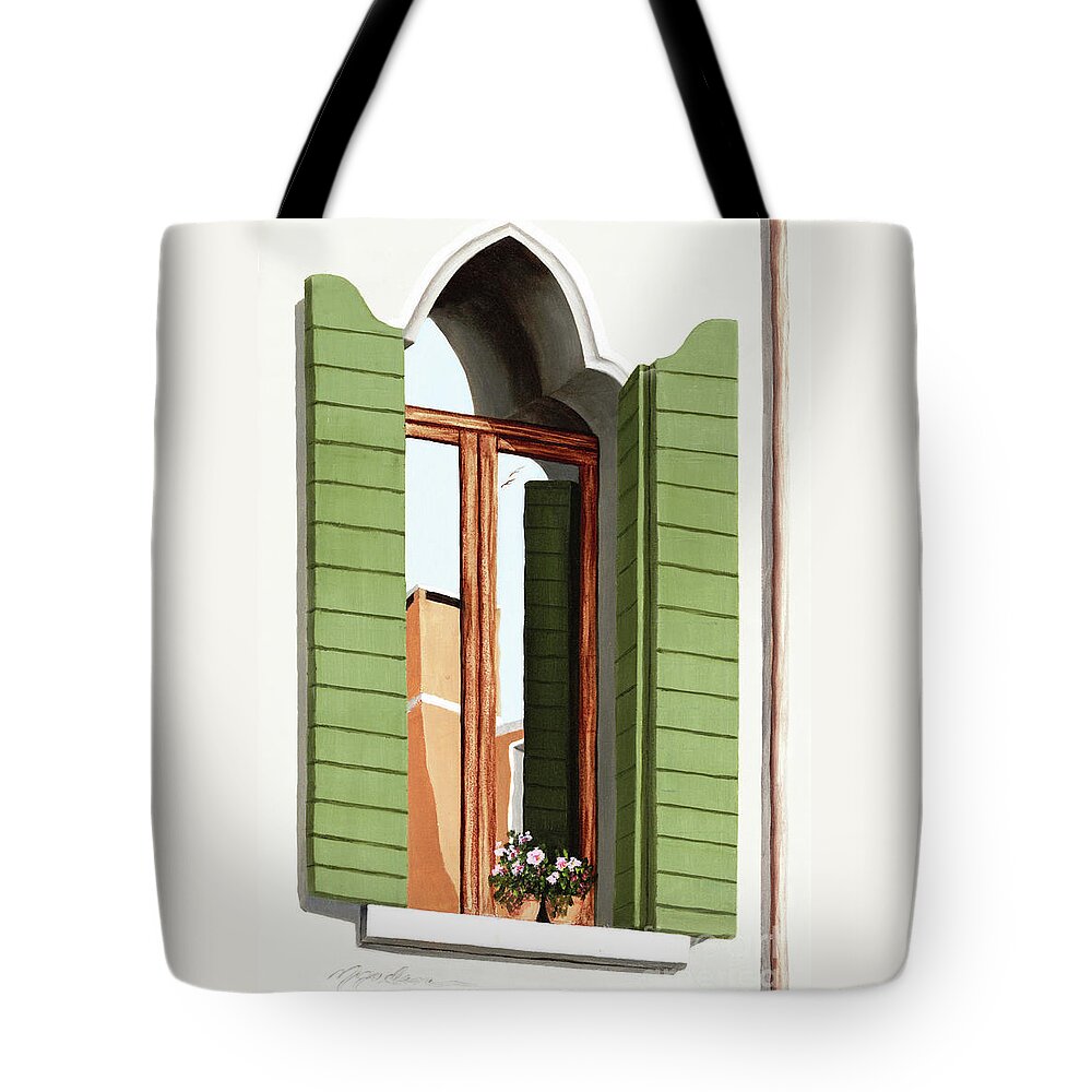 Window Reflections Tote Bag featuring the painting REFLECTIONS OF VENICE - Prints of Oil Painting by Mary Grden