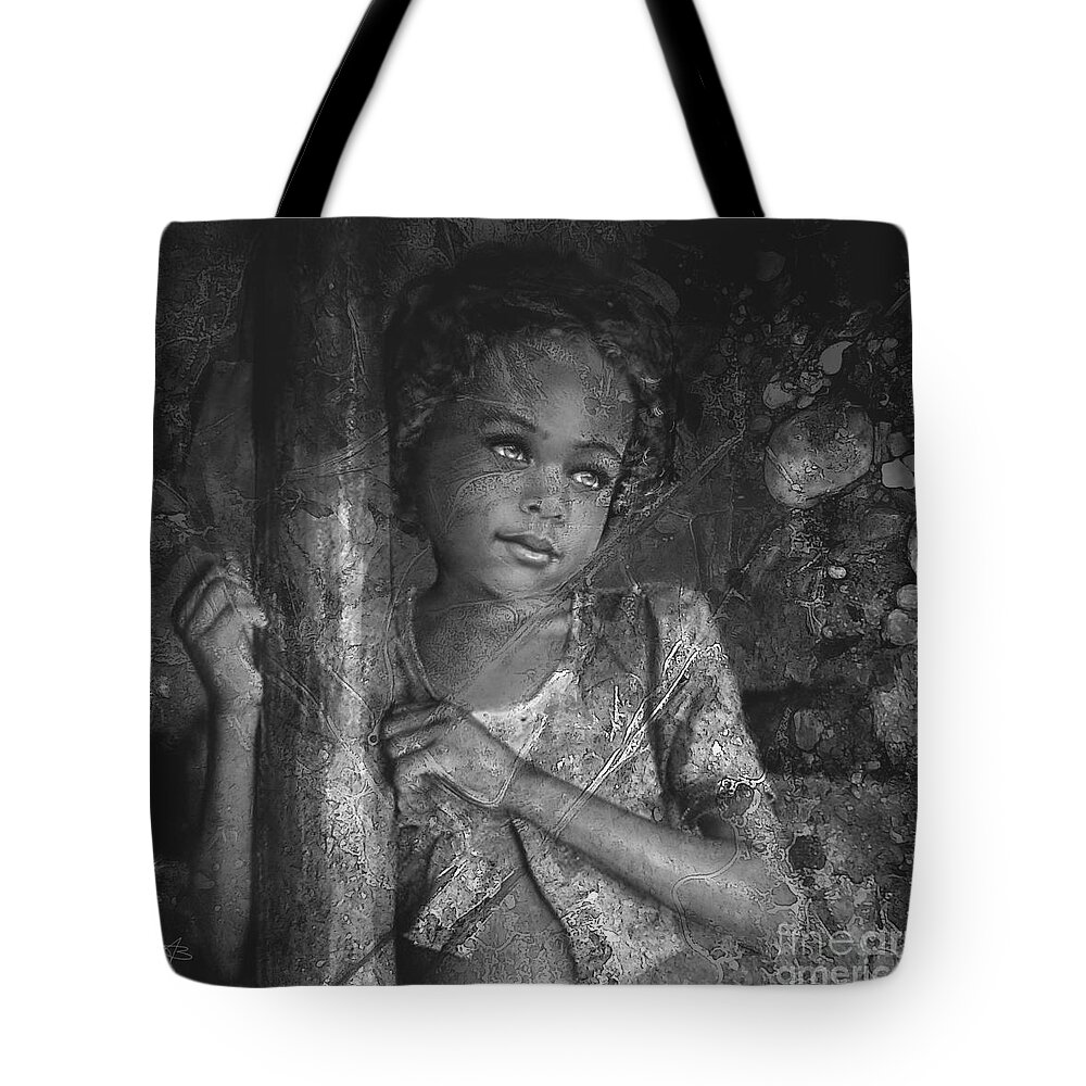 Painting Tote Bag featuring the painting Refugee BW by Angie Braun