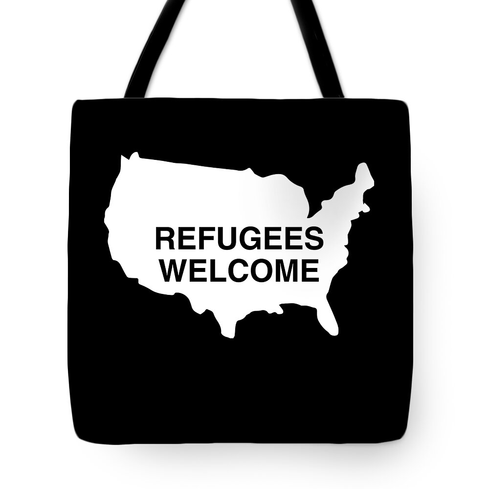 Funny Tote Bag featuring the digital art Refugees Welcome USA by Flippin Sweet Gear