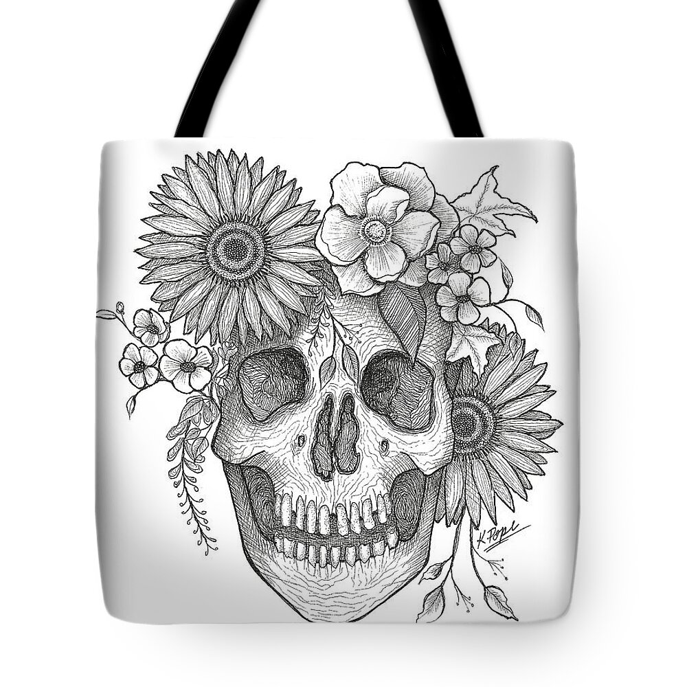 Skull Tote Bag featuring the painting Regal Blossoms Crowned Skull by Kenneth Pope