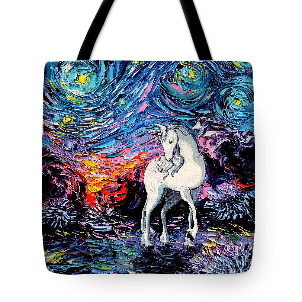 Last Unicorn Tote Bag featuring the painting Regret by Aja Trier