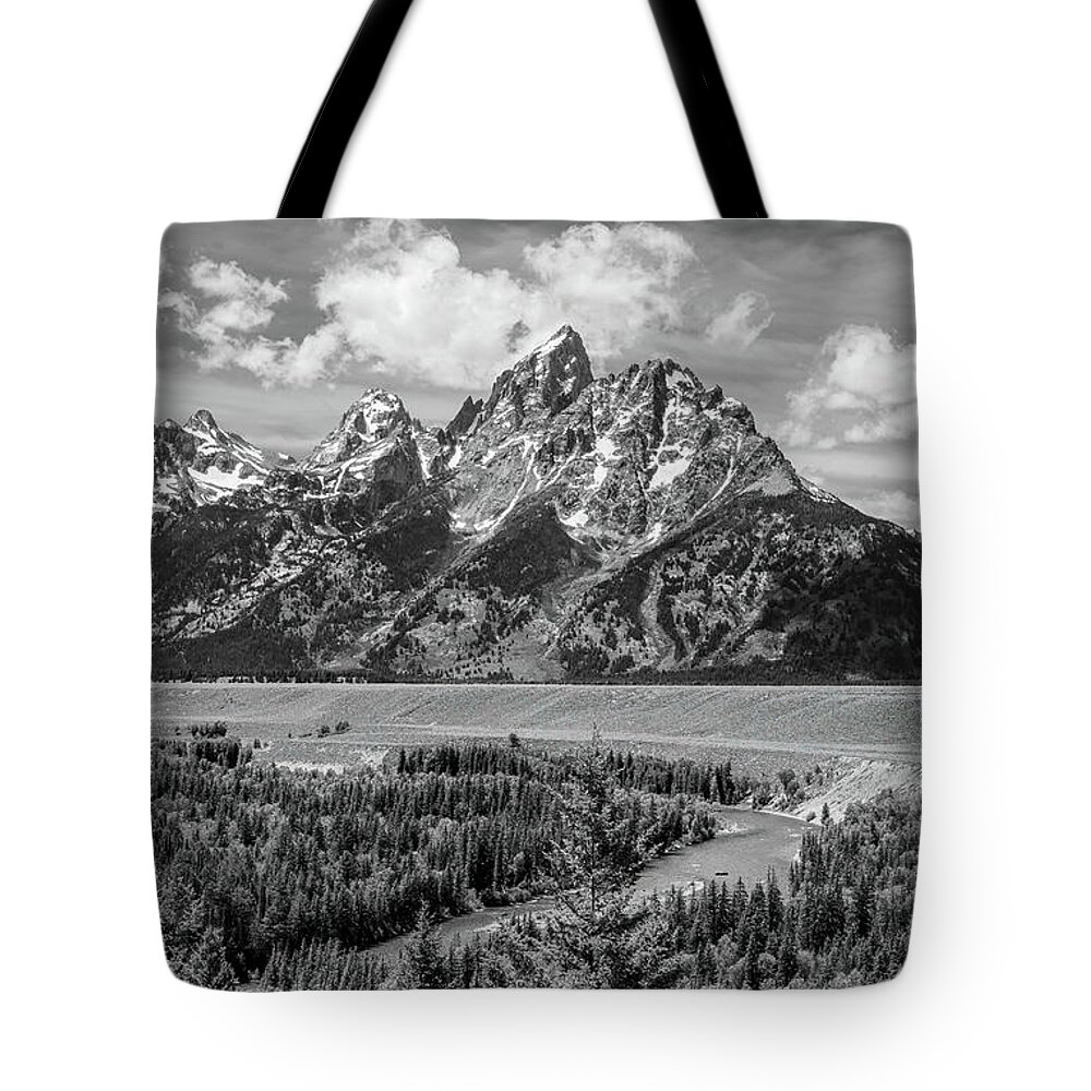 Grand Tetons National Park Tote Bag featuring the photograph Remembering Ansel Adams, Black and White by Marcy Wielfaert