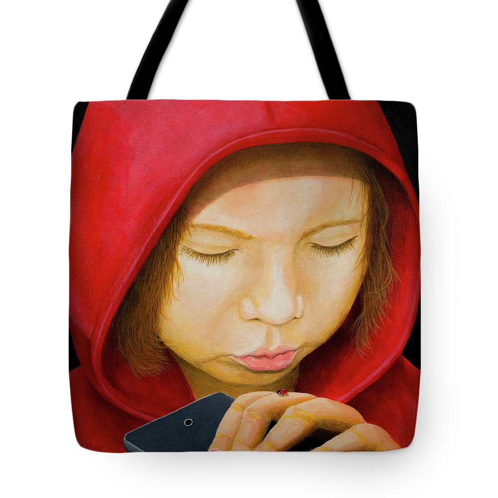 Ladybug Tote Bag featuring the painting Renewal, in Red by Jack Malloch