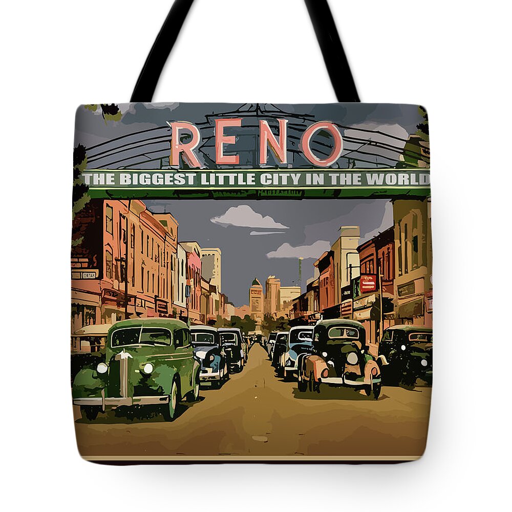 Reno Tote Bag featuring the digital art Reno, FL by Long Shot