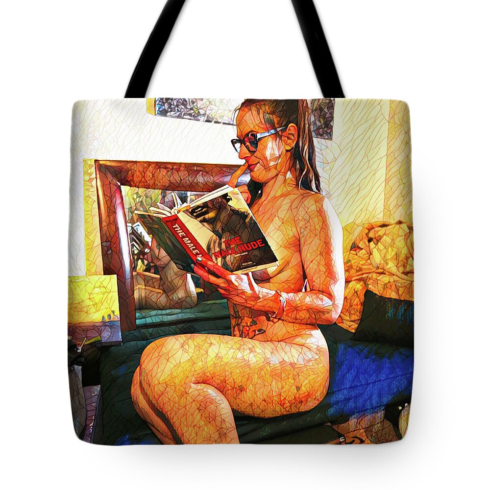 Dark Tote Bag featuring the digital art Required Reading Stained Glass by Recreating Creation