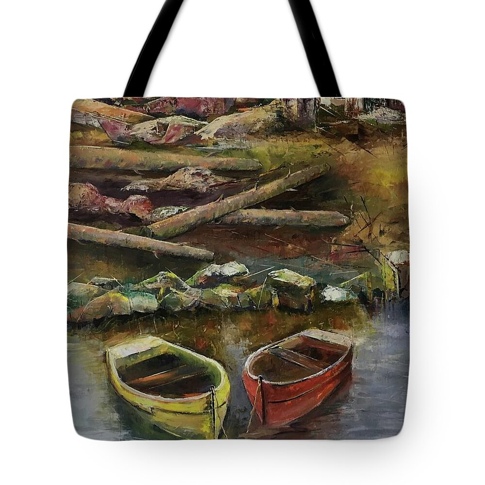 Landscape Tote Bag featuring the painting Resting afternoon by Maria Karlosak