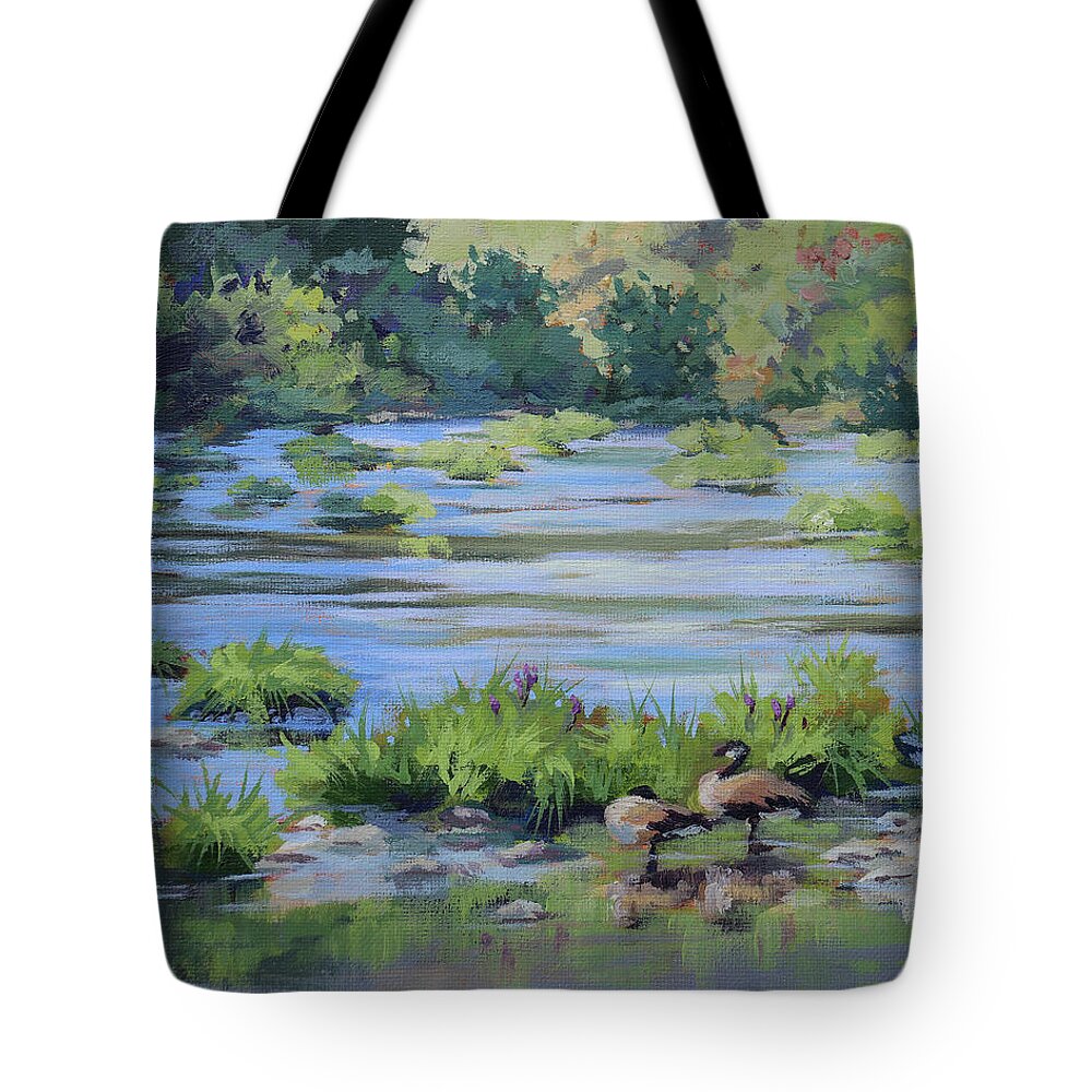 River Tote Bag featuring the painting Resting by Karen Ilari