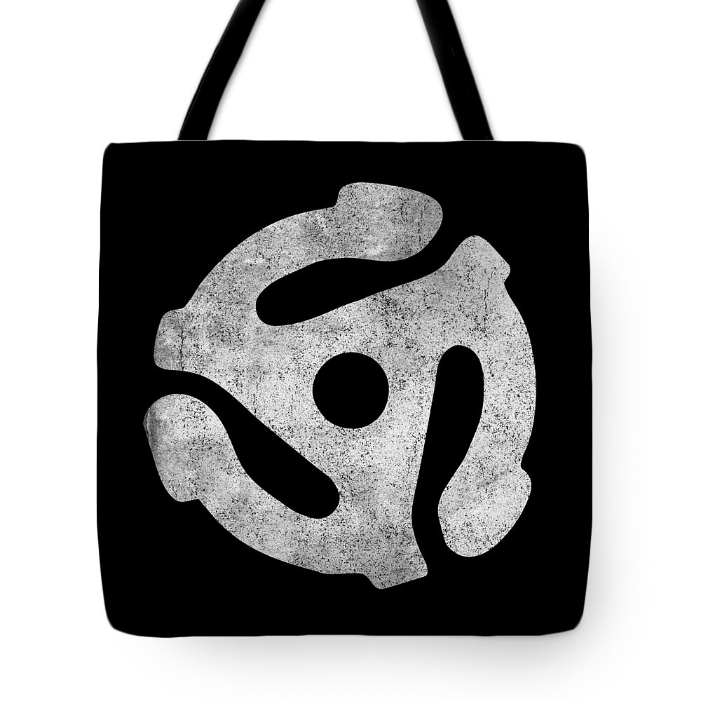 Funny Tote Bag featuring the digital art Retro 45 Rpm Record Adapter by Flippin Sweet Gear
